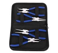 4 pièces Pinces à Circlips, Circlip Pliers Set Snap Ring Pliers set Ensemble de pinces à anneau élastique internes/externes avec mâchoire droite/courbée Sac 7 Pouce/175mm
