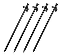 4 Pièces Piquets de Sol Métalliques Noirs pour Serrage | Fer, Pointe Aiguë et Tête Ronde, Ancrage Réutilisable pour Toile D'ombrage et Tissu Paysager