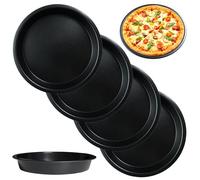 4 Pièces Plaque A plat Plateau à Pizza Four Rond en Acier Anti-Adhésif Noir | Plaque Plaques à Pizza Antiadhésive en Acier au Carbone, Plat Support A Pizza pour four Cuire pour Four Cuire,Tartes Flambées