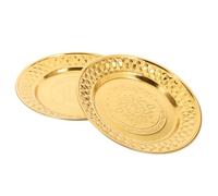 4 Pièces Plateau de Service Rond Doré en Acier Inoxydable 24cm Vintage | Texture Rétro Thaïe, Surface Antidérapante, pour Desserts et Bijoux, Décoratif, Réutilisable, Facile à Nettoyer
