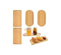 4 Pièces Plateaux Ovales Plateau en Bambou Rectangulaire, Petit Plateau Bois Service Decoratif Repas Soucoupe Plantes Mini - fy