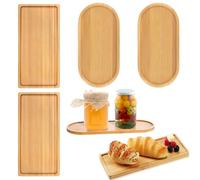 4 Pièces Plateaux Ovales Plateau en Bambou Rectangulaire, Petit Plateau Bois Service Decoratif Repas Soucoupe Plantes Mini Rangement 17.5 * 8.9cm, 2 Formes pour Nourriture, Tasses, Bijoux, Café