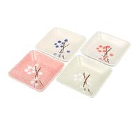 4 Pièces Plats à Sauce Japonerie en Céramique Peints à Main | Motif Fleur de Prunier Multicolore, pour Sauces, Flocons de Piment, Hot Pot et Usage Domestique