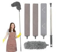 4 Pièces Plumeau Telescopique, Plumeau Poussiere,Plumeau Long Flexible en Microfibre avec Manche Télescopique en Acier Inoxydable Extensible à 2.2m, Balai Toile d'Araignée pour Plafonds,Meubles,Stores