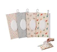 4 Pièces Pochette Lingettes Bébé Réutilisable, Boite Lingettes Humides Portable avec Dragonne, Sac à Lingettes Mouillées Étanche pour Voyage et Maison - Motifs Fleur, Cerisier, Ours, Dinosaure