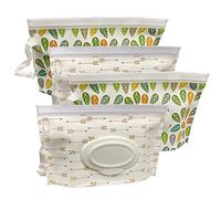 4 Pièces Pochettes de Lingettes Humides, Sac à Lingettes Mouillées Portable, Distributeur Pochette Boîte de Rangement de Lingettes Humides Réutilisable pour Bébé Lingettes (Arrow & Leaf Pattern)