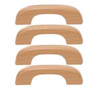 4 Pièces Poignées de Meuble en Bois pour Placard, Tiroir, Commode | Hêtre Kaki, Prise Confortable et Finition Lisse, Design Simple pour Bibliothèque et Buffet