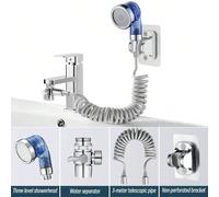 4 pièces Pomme de douche à main avec 3 modes de pulvérisation, accessoire de pulvérisation de robinet avec tuyau anti-retour, support et dérivateur, convient pour l'évier, la baignoire, la buanderie 4