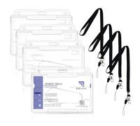 4 Pièces Porte Badge Tour De Cou, Porte Carte Cou Transparent, Porte Carte Badge Plastique Dur, Double Porte Carte avec Cordon Badge, Protege Carte pour Infirmières Police Identification