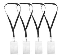 4 Pièces Porte-badge Transparent Cordon, PVC Polyester Noir | Affichage Visible Recto Verso, Nettoyage Facile, pour Bureau et École, Cartes Scolaires et Accès