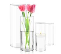 4 Pièces Porte Bougie en Verre, Vase à Fleurs Cylindrique, Bougeoir Chandelier en Ouragan, Hurricane Candle Holder, Haut Vases Transparent pour Décoration de Mariage, Fête, Maison