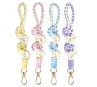 4 Pièces Porte-clés Femme Fait Main Style Bohème Daisy Macramé Bracelet Lanière de Clé Élégant Accessoire Sac à Main ou Clés de Voiture
