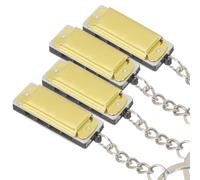 4 Pièces Porte-clés Harmonica Mini en Métal Doré pour Paquet à Dos