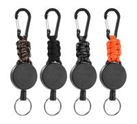 4 Pièces Porte-Clés Rétractables,Porte-Badge Mousqueton Robuste,Porte-clés Rétractable de 60 cm, Porte-clés Rétractable de 60 cm (Noir, Orange, Couleur Camouflage, Gris Noir)
