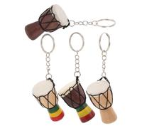 4 Pièces Porte-clés Tambour Africain Mini, Alliage Bois