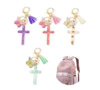 4 Pièces Porteclés Croix Porteclés Bibliques Chrétiens Breloques, Porte-clés Croix, Joli Porte-Clé Femme - Ensemble de 4 Bijou de Sac, Porte Clef en Forme de Papillon - Parfait comme Décoration