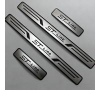 4 Pièces Protection Seuil de Porte Voiture pour Fo-RD Focus Fiesta S-Max St Line, Plaques de Plinthes en Acier Inoxydable Protège de Seuil Anti-Rayures - Threshold Bar Style Décoratif,Silver