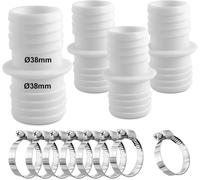 4 Pièces Raccord pour Tuyau de Piscine,38 mm vers 38 mm de Diamètre,Adaptateur Raccord Piscine,avec 8 Pièces Acier Inoxydable Colliers de Serrage,Convient Aux Piscines,Jardins,Étangs
