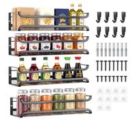 4 Pièces Rangement Epices Cuisine, Étagères à Épices Murales Métal | Sans Perçage,pour Pots à éPices et Assaisonnements, éTagèRe à éPices Suspendue avec Colle et Vis pour Mur de Cuisine et Porte