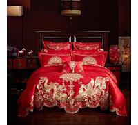4 pièces Red Luxury Satin Jacquard Litts literie Gold Dragon Broderie Lit Set Double Queen King Size Couvre-Couvre-Lits de Couverture