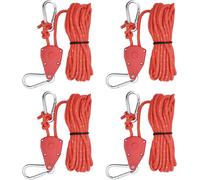 4 Pieces Reflective Tent Rope, 5 M Lightweight Camping Rope, 4 Mm Pulley Ratchet Hook, Tent Guy Rope With Aluminium Tensioner, Paracord Rope Our Awning Tarpaulin (Red)