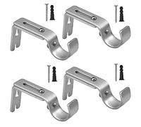 4 Pièces Réglable Draperie Supports de Tringle à Rideau avec Vis, Support Mural Crochet pour Barre à Rideaux, Support de Rail de Rideau en Métal pour Maison Chambre Bureau Poteau de Rideau (Argent)