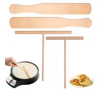 4 Pièces Repartiteur et Spatule Crêpes en Bois de Hêtre, 12 cm/18 cm, Forme T, Râteau Pancakes, Jambon, Palates