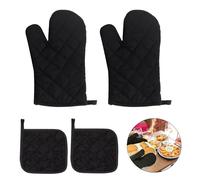 4 Pièces Résistant à la Chaleur Gants de Four Kit avec Utilisation à Domicile Maniques, Antidérapants Gants à Four pour la Cuisine, la Cuisine et la Pâtisserie(Noir)