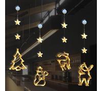4 Pièces Rideau Lumières,Guirlande Lumineuse Fenêtre Noël Étoile,LED Lumières de Ventouse,Père Noël Arbre de Noël Bonhomme de Neige Renne,Lumineuse Décoration Fenetre pour Partie,Mur, Balcon(Long)