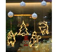 4 Pièces Rideau Lumières,Guirlande Lumineuse Fenêtre Noël,LED Lumières de Ventouse,Père Noël Arbre de Noël Bonhomme de neige Renne,Lumineuse Décoration Fenetre pour Intérieur de Noël,Partie,Mur(Court)