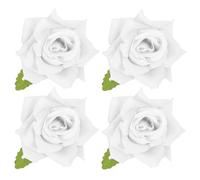 4 Pièces Ronds de Serviette Roses, Fleurs Blanches