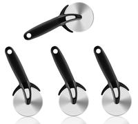 4 Pièces Roulette à Pizza BAYLI avec Protection Lame Noir, Acier Inoxydable