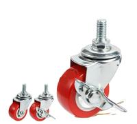 4 pièces roulettes filetées à tige pivotante 1-2 pouces PVC rouge roulette de remplacement for chariots chariot lit de bébé meubles armoire Table(2 Activity 2 Brake,2 inch)