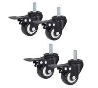 4 pièces roulettes pivotantes de 1,5 pouces meubles roulette en polyuréthane support tige filetée industrielle avec frein, double roulement/pas bruit, charge 120K(M8)