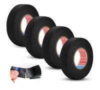 4 Pièces Ruban de Câbles Noir,19mm x 15m Résistant à la Chaleur Rubans,Ruban Adhésif Isolant,ÉLectrique Bande Isolant en Tissu,Ruban de Câblage Automobile,pour Ménage Voiture Moto Faisceaux de Câbles