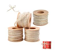 4 Pièces Ruban de Toile de Jute, Ruban de Jute 10M, Ruban de Jute avec Dentelle, Ruban de Chanvre Naturel, Ruban Artisanal, Rouleau de Ruban en Toile de Jute pour Emballage Cadeau, Mariage, Fêtes