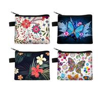 4 Pièces Sac De Rangement Imprimé À Fleurs, Portefeuille De Pièces De Monnaie Pour Femmes, Sac De Carte Portable, Mini-Embrayage.