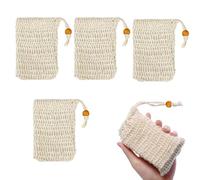 4 Pièces Sachets de Savon Bio en Sisal Naturel, Pochette Savon Solide, Filet pour Savon, Sac à savon Écologique Faire Mousser, pour Produits de Bain Solides