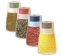 4 Pièces Salière et Poivrière en Verre, 180 Ml Shaker Assaisonnement à Poussoir avec Couvercle, Bocaux D'Assaisonnement à Dosage Précis, Pot à épices pour Sel, Poivre, Épices, Cuisine, Restaurant