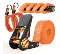 4 Pièces Sangle a Cliquet 4 m, Sangles D'arrimage 1000 kg, 2 Pièces Sangle Moto avec Crochet, aux Voitures, Chariots, Motos, Bagages, Camping, Charges Fixes