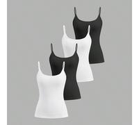 4 pièces/set 95% coton Débardeurs slim femme noir et blanc. Bretelles fines. Portables toute l'année, style basique, convient pour le sport, la gym, look vintage, hauts d'été mignons, style "soft girl