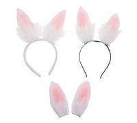 4 Pièces Set Accessoires Cheveux Oreilles de Lapin Roses et Blanches pour | Deux Pinces et Deux Serrage-têtes, Texture Douce et Pelucheuse, Style Mignon, Photos, Femmes, Pâques