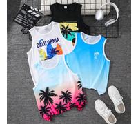 4 pièces/Set Achetez 2 Obtenez 2 Gratuit Débardeur sans manches à col rond avec imprimé arbre de coco, style décontracté de vacances pour enfants et préadolescents garçons, Y2K, SS26, été, sorties, Sa