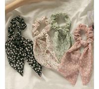 4 pièces/set Chouchous oversize à imprimé floral et feuillage pour femmes, accessoires élégants et chics minimalistes convenant pour un usage quotidien, en fête, à la plage, coiffure. Élastiques à che