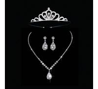 4 pièces/set Collier de princesse en cristal pour filles, collier de couronne, ensemble de bijoux de coiffe, coffret cadeau de collier de couronne de luxe léger, convient pour les fêtes, les mariages,