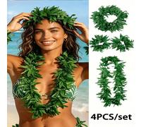 4 pièces/set Couronne de feuilles d'érable vertes imitant le style hawaïen, accessoires de la série jungle pour spectacle sur scène, costume de danse tropicale de plage, décoration de fête de plage, e