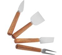 4 Pièces Set Couteaux Fromage en Acier Inoxydable Manche Bois | Spatule Ménagère, Fourchette Incluse, Finition Polie, Usage Beurre et Garnitures, pour Pâtisserie