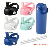 4 pièces/Set Couvercle de remplacement de paille pour bouteille d'eau à large ouverture, convient pour 12 16 18 20 32 40 64 oz, comprend 2 pailles, 1 brosse, accessoires de couvercle de bouteille d'ea