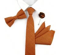 4 pièces/set Cravate unie texturée polyvalente pour hommes, nœud papillon, carré de poche et épinglette de fleur pour la boutonnière, pour le travail, le port quotidien, les mariages et les événements