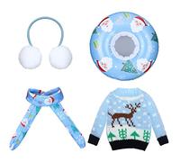 4 Pièces Set d'Accessoires de Poupée Elfe de Noël Inclure Cache-Oreilles Écharpe Douce Pull Douillet Tube à Neige Gonflable Set d'Accessoires de Vêtements d'Elfe de Noël pour Garçon Fille